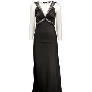 omnes Black Aurelia Lace Trim Satin Maxi Dress UK 8