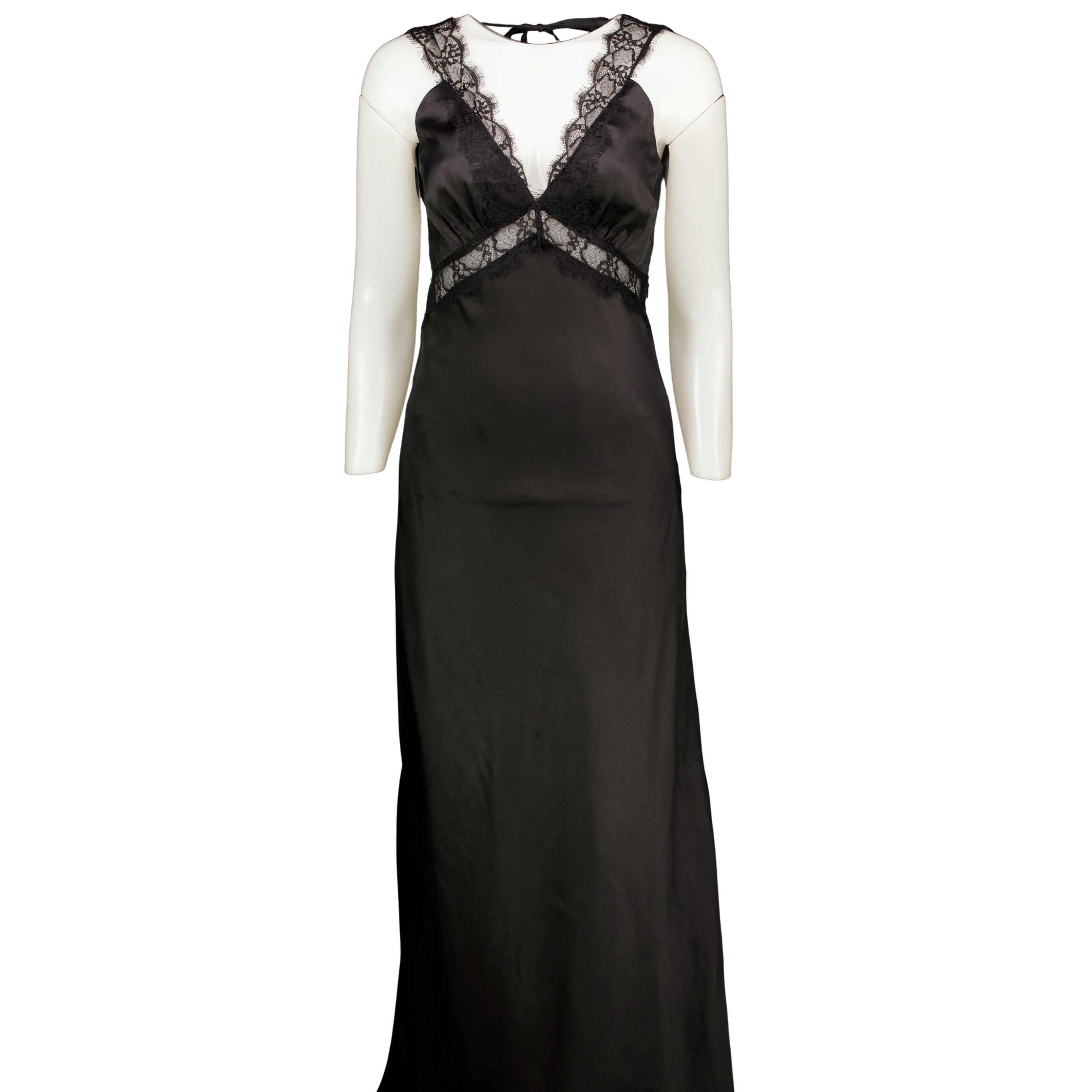 omnes Black Aurelia Lace Trim Satin Maxi Dress UK 8