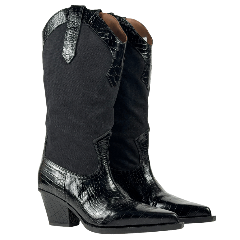PARIS TEXAS Black 60mm Rosario Croc Embossed Boots UK 8 EU 41