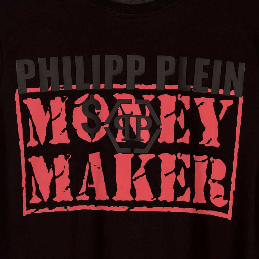 PHILIPP PLEIN Black "money Maker"  Logo T-shirt UK M