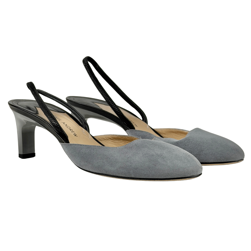 PAUL ANDREW Grey/black Suede & Leather Slingback Heels UK 5 EU 38 👠