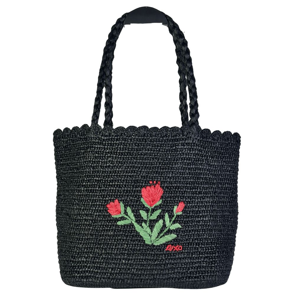 RIXO Black Nilani Raffia Bag One Size