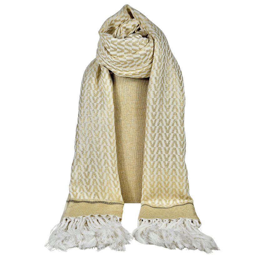 VALENTINO Cream /gold Monogram Lurex Jacquard Fringed Scarf