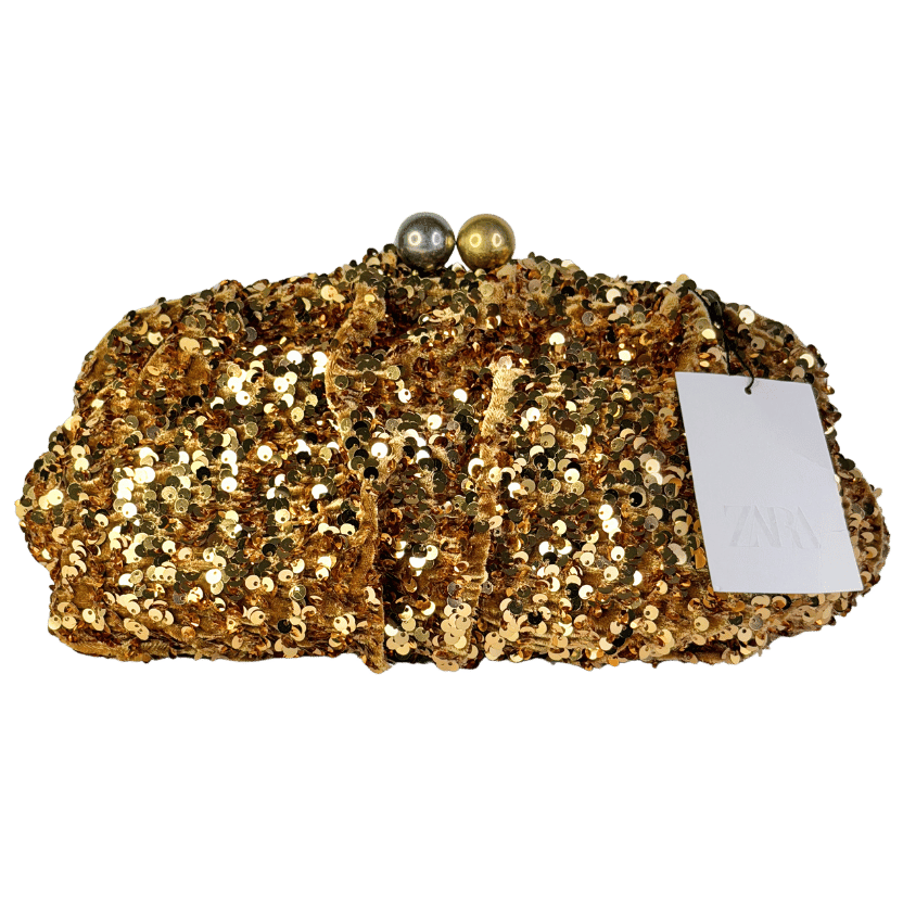 ZARA Metallic Sequin Clutch Bag UK M