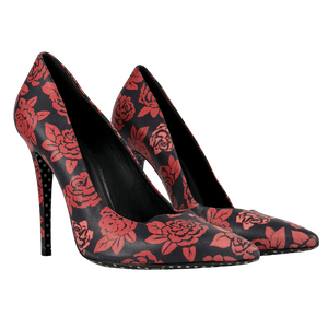 EMANUEL UNGARO Pink And Black Floral Print Pointed-toe Stiletto Shooes UK 7 EU 40