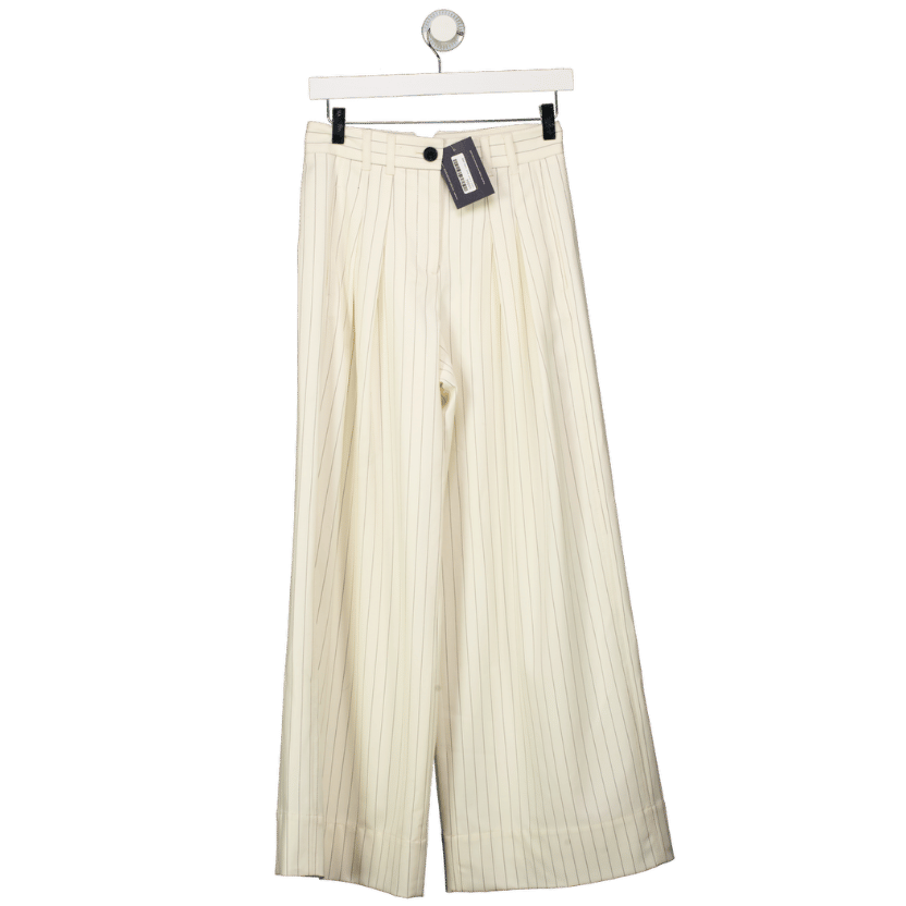 ME + EM Ivory / Black Double Pleat Trouser Italian Wool Blend - Short Length UK 4