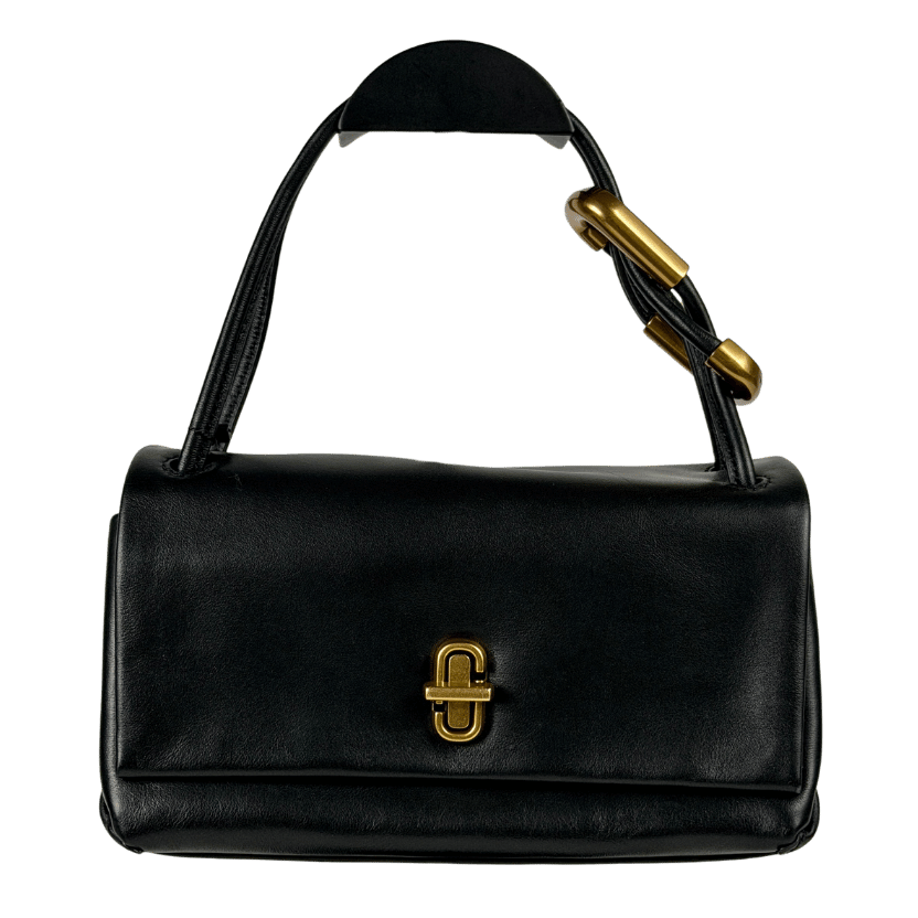 MARC JACOBS Black Leather / Antique Gold The Mini Dual Top Handle Bag