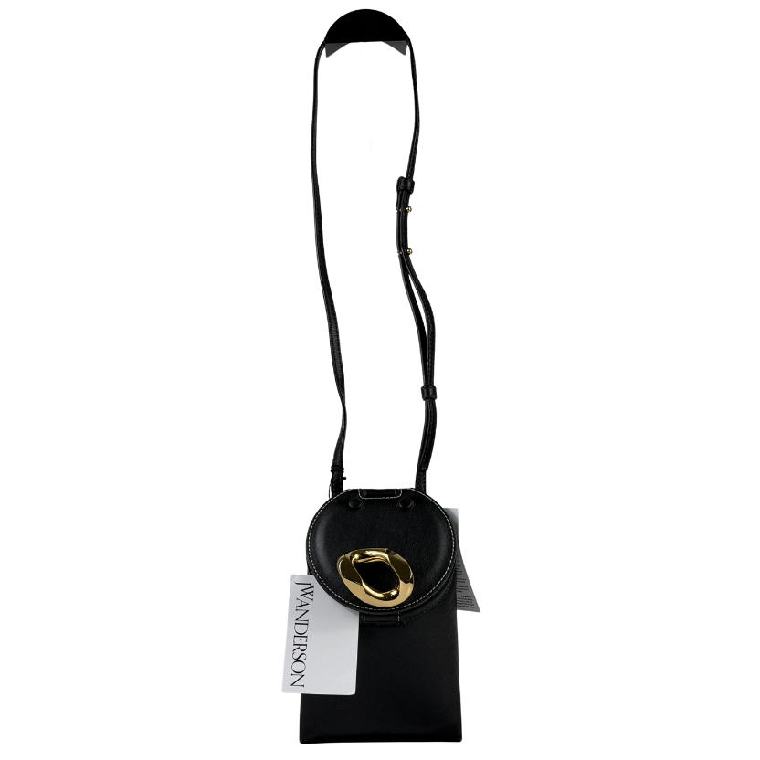 JW ANDERSON Black Leather/gold Chain-link Lid Pocket Crossbody Bag