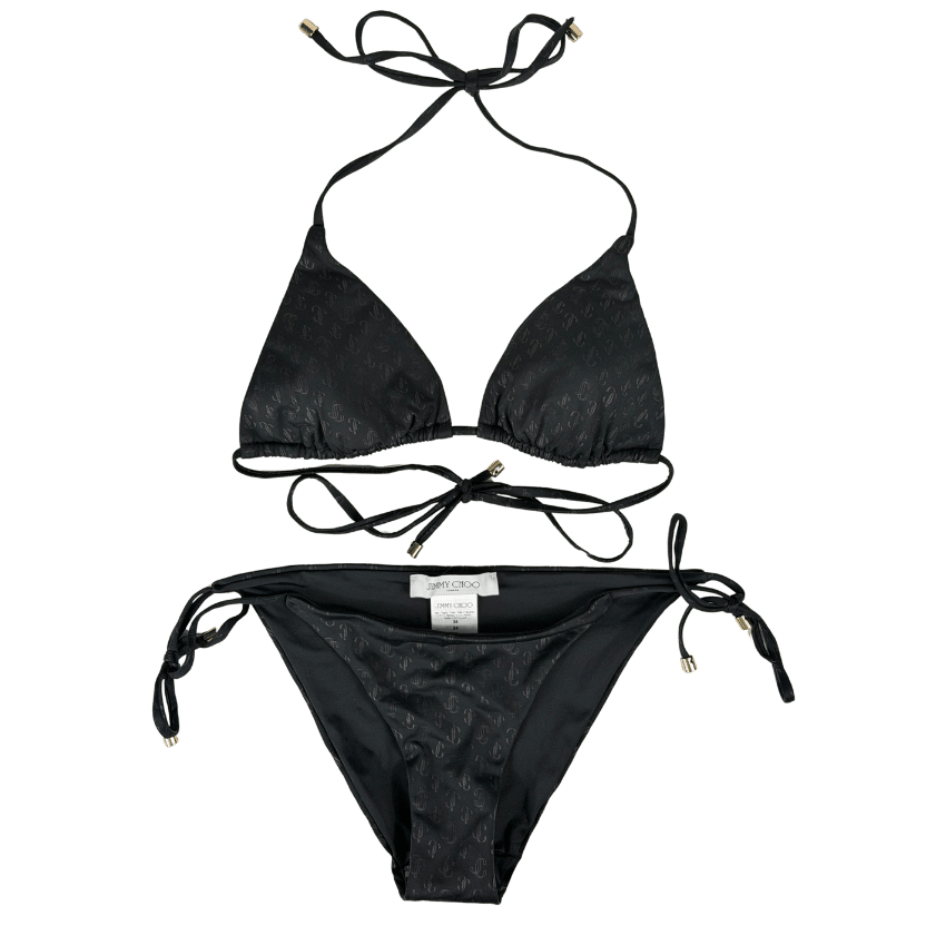 Jimmy Choo Black Monogram Print Halter Neck Bikini UK 10
