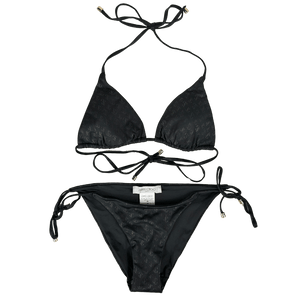 Jimmy Choo Black Monogram Print Halter Neck Bikini UK 10