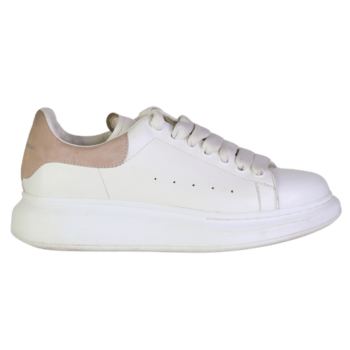 Alexander McQueen White / Pink Logo Print Leather Oversized Trainers UK 5 EU 38