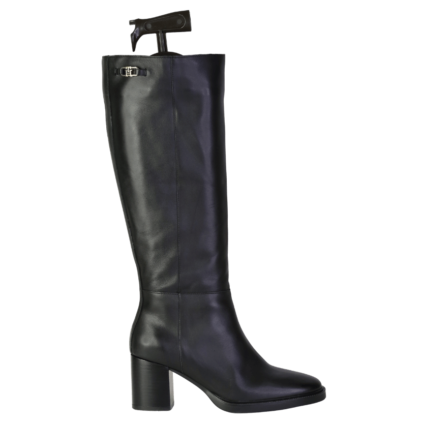 Tommy Hilfiger Black Leather Th Monogram Horsebit Knee-high Boots UK 5 EU 38 👠
