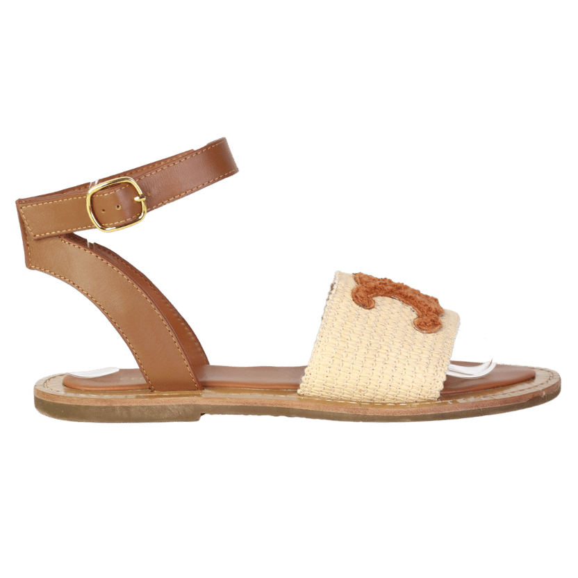 Brown Celine Lympia In Triomphe Raffia And Calfskin Sandals UK 5 EU 38 👠