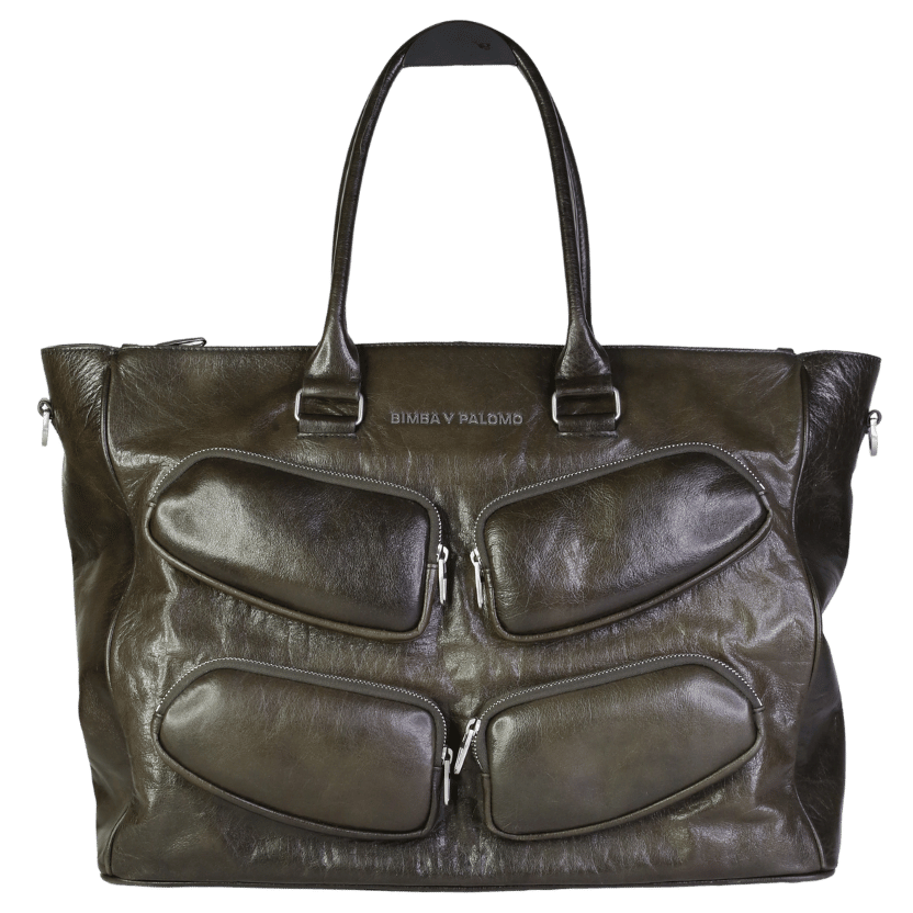 BIMBA Y PALOMO Dark Green Leather Multi Pocket Deail X-large Tote Bag
