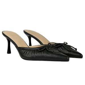 REALM Black The Courts Noir Leather Ruched Kitten Heel Mules UK 6 EU 39