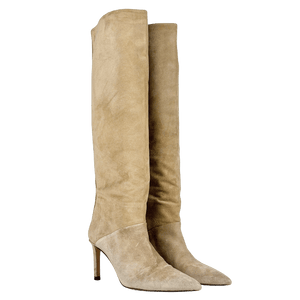 Massimo Dutti Cream Suede Knee High Boots UK 7 EU 40