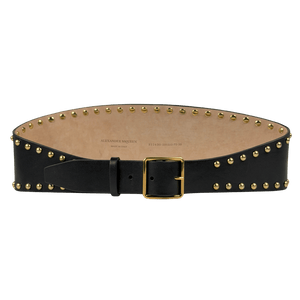 ALEXANDER MCQUEEN Black Leather / Gold Studded Corset Wide Waist Belt Sz 75/30 UK XS