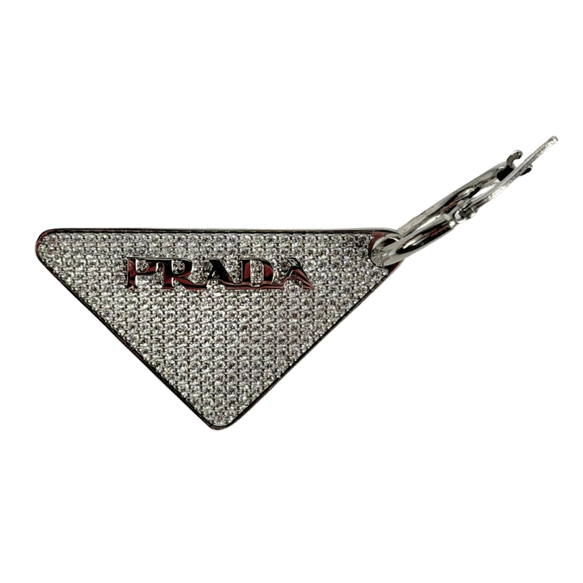 PRADA Embellished Iconic Triangle Logo Sterling Silver Single Earring