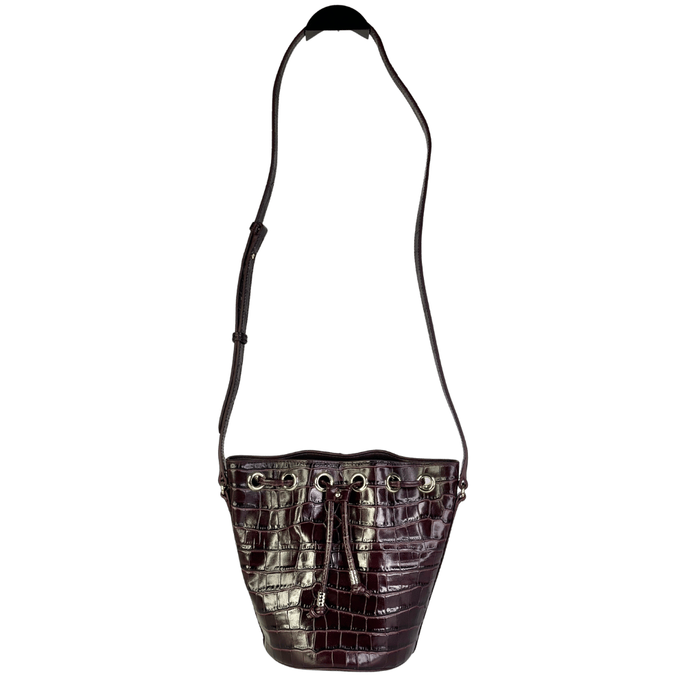TALBOTS Brown Croc Embossed Leather Bucket Bag One Size