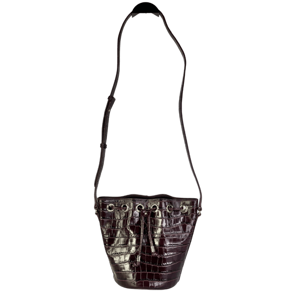 TALBOTS Brown Croc Embossed Leather Bucket Bag One Size