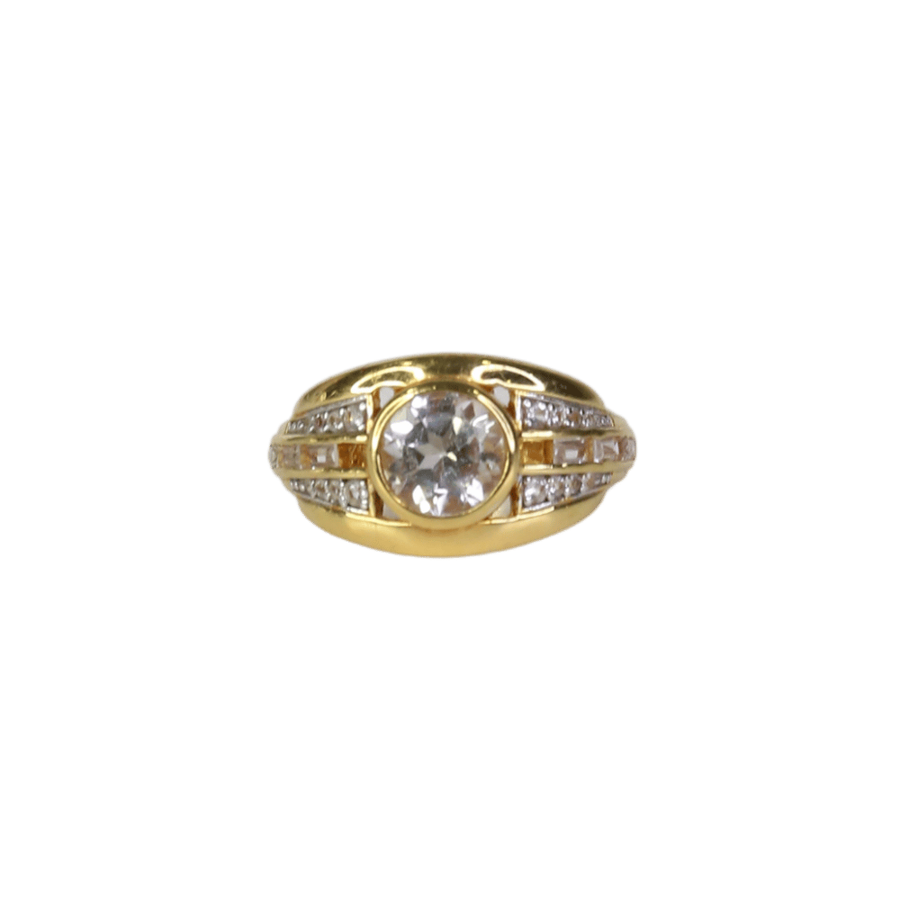 Laura Vann Yellow 18ct Gold-plated Vermeil Silver Olive White Topaz Bombe Ring Size L 1/2