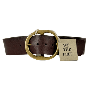 FREE PEOPLE We The Free Dark Brown / Brass Brando Leather Hip Belt UK S/M