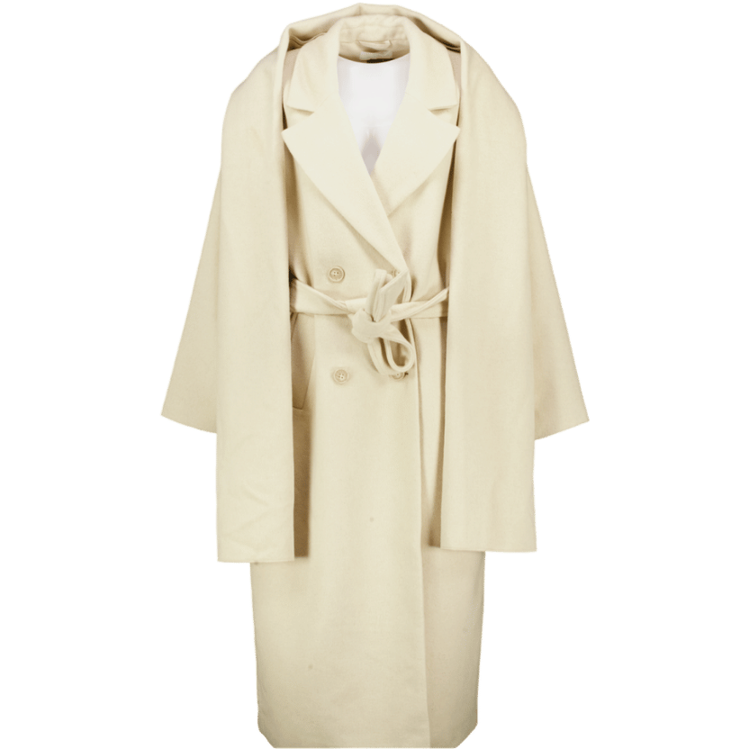 NA-KD Light Beige Wool Blend Scarf Detail Coat UK 6
