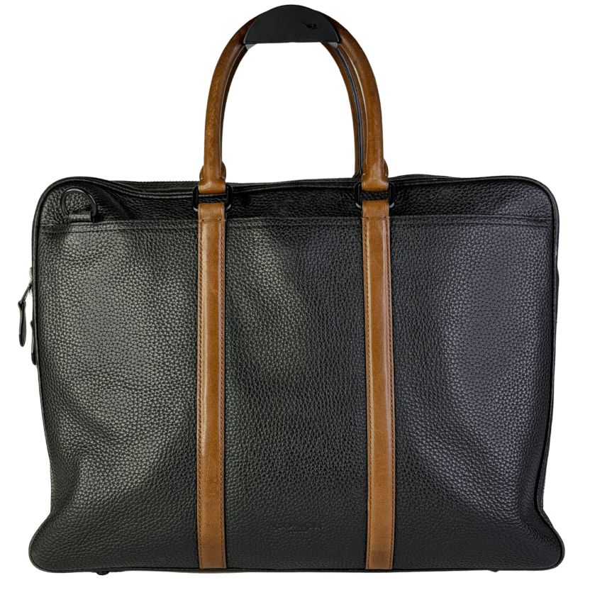 Coach Black / Tan Leather Harness Metropolitan Slim Briefcase / Laptop Bag