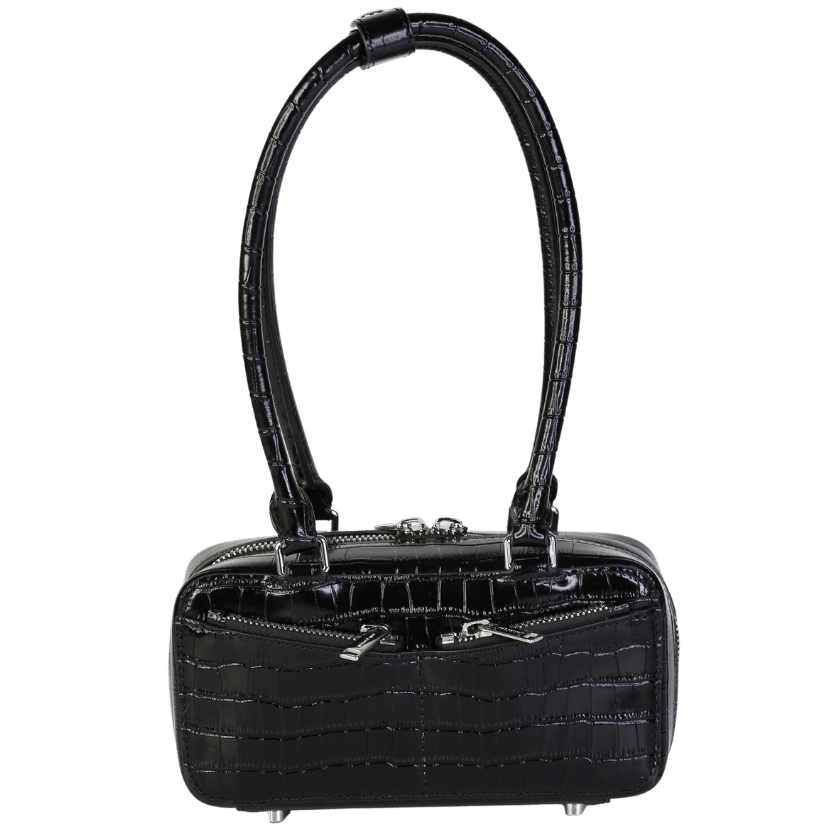 Self-Portrait Black Croc Leather Mini Shoulder Bag