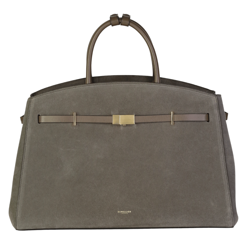 Demellier London Deep Olive Suede & Smooth Leather Hudson Bag With Shoulder Strap