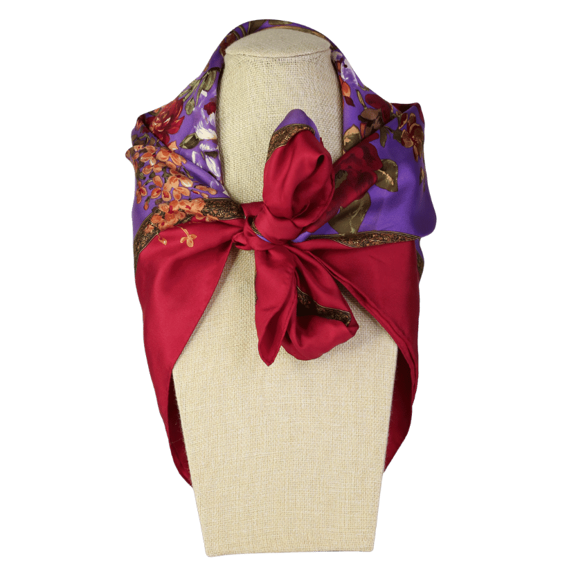 Oscar de la Renta Red Floral Silk Square Scarf One Size