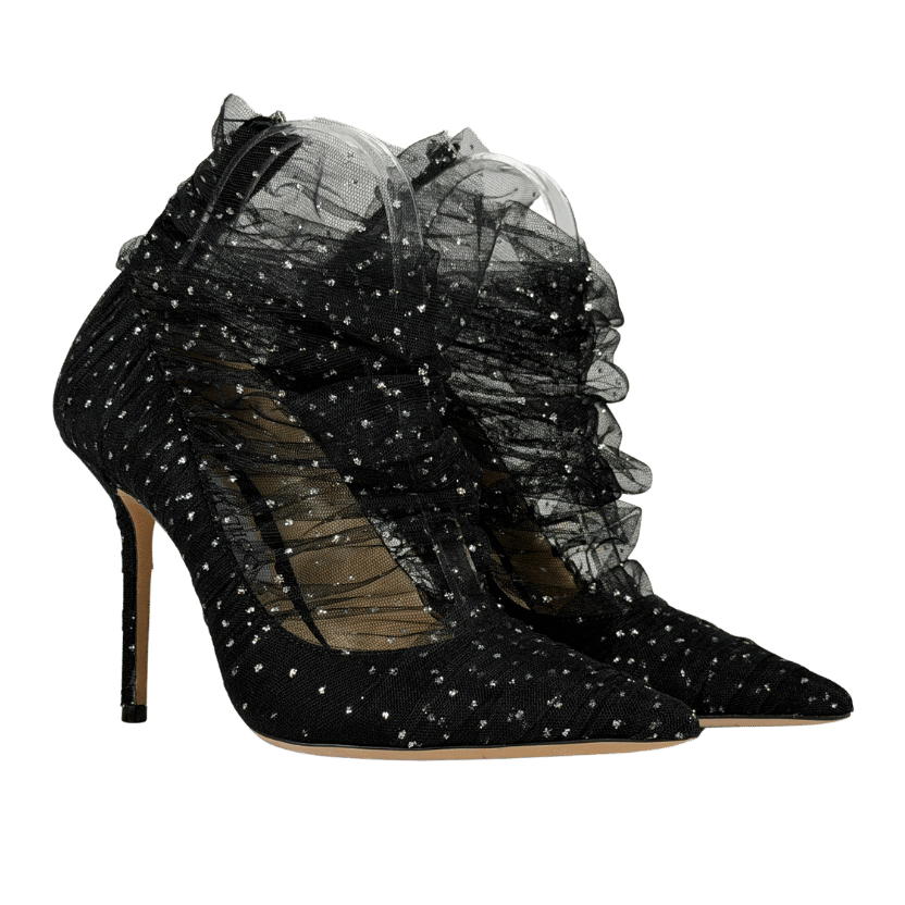 JIMMY CHOO Black Lavish 100 Glittered Tulle And Suede Pumps UK 5 EU 38 👠