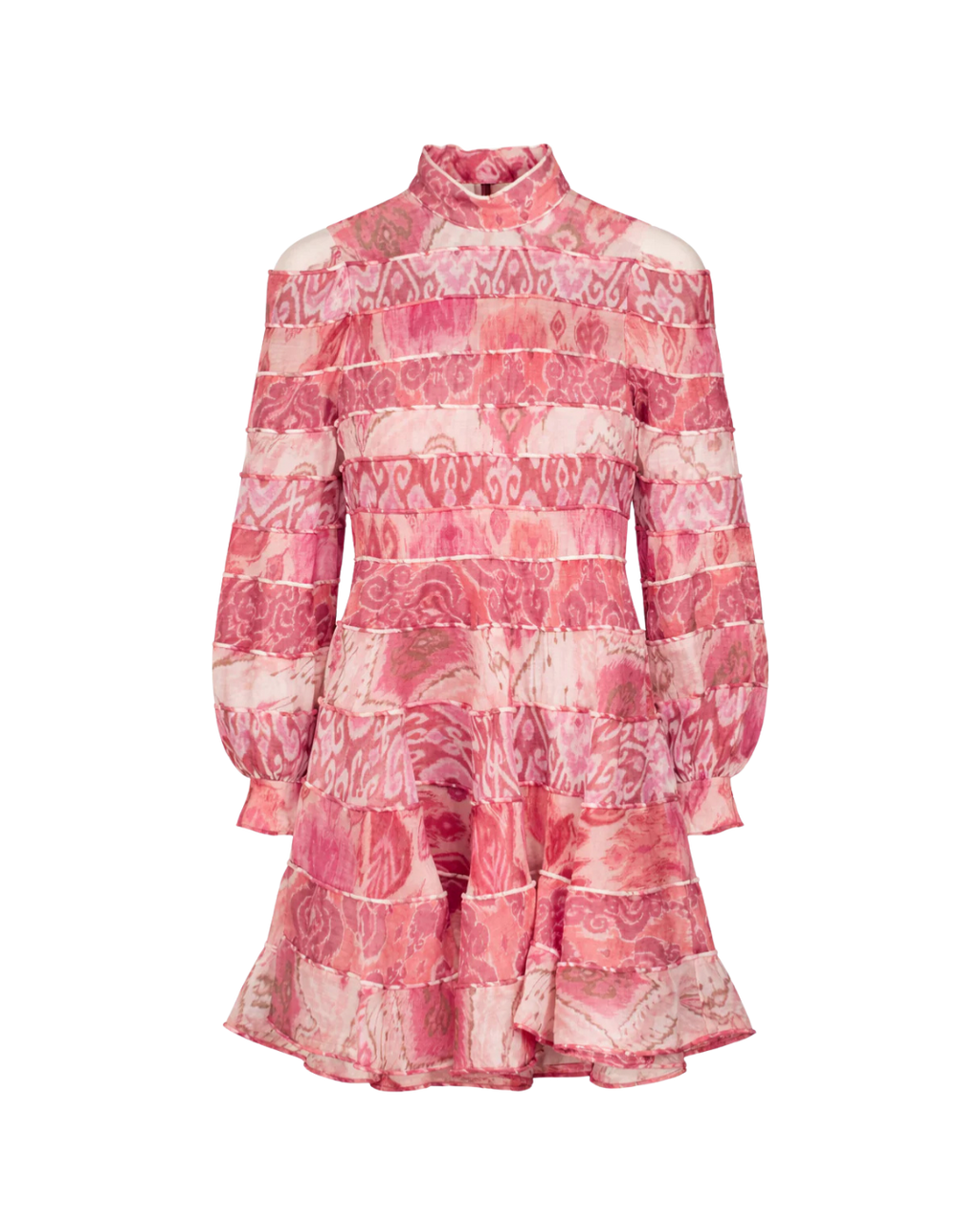 Zimmermann Pink Wavelength Spliced Linen Mini Dress Sz0 UK 6