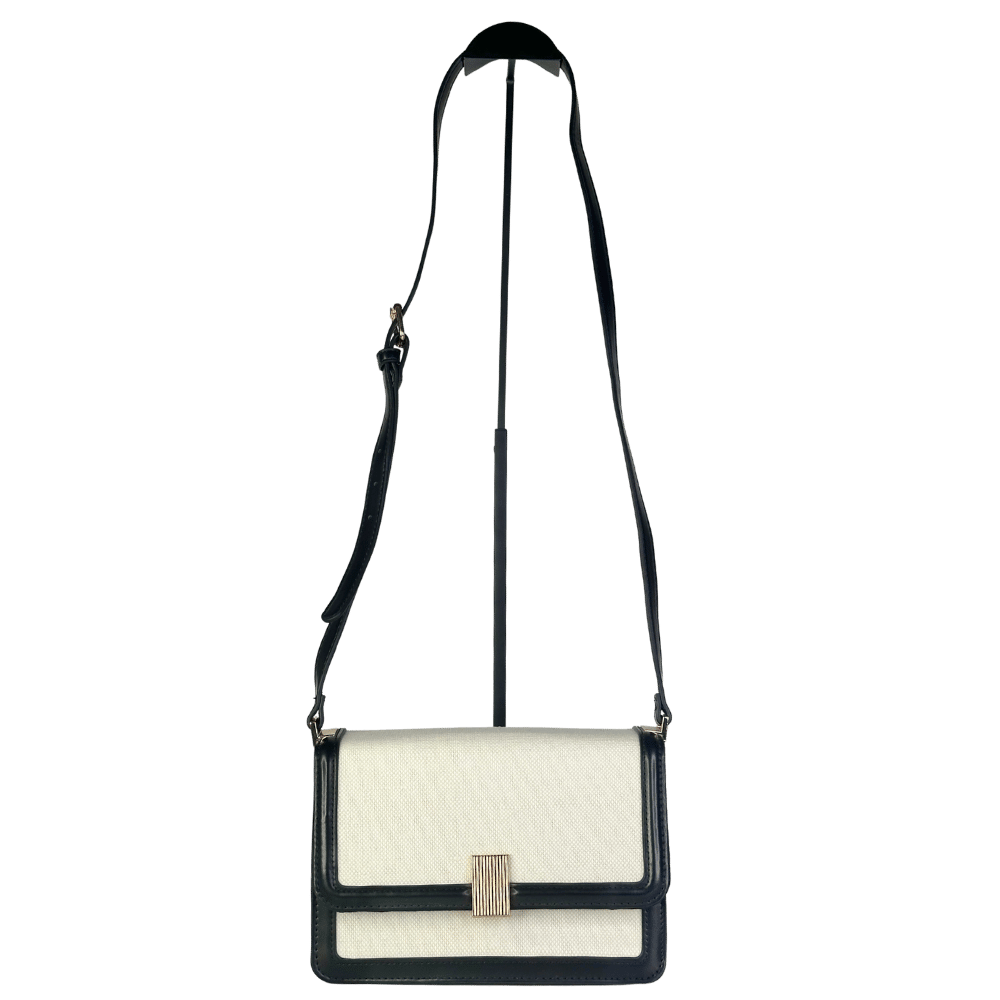 New Look Black / Ivory Faux Leather & Canvas Box Shoulder Bag With Gold Hardware One Size