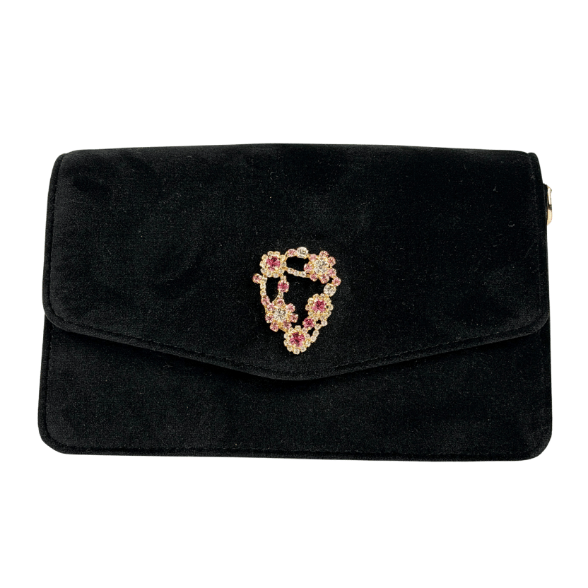 ASPINAL OF LONDON Black Eliza Velvet Embellished Clutch Bag With Strap