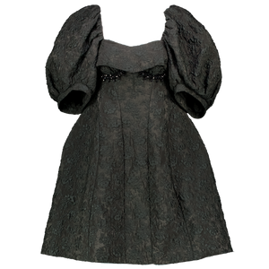 SIMONE ROCHA Black Jacquard Puff Sleeve Embellished Cloque Mini Dress UK 6