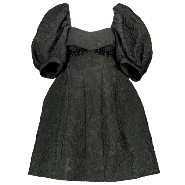 SIMONE ROCHA Black Jacquard Puff Sleeve Embellished Cloque Mini Dress UK 6