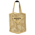 PRADA Beige Small Logo Raffia Tote Bag