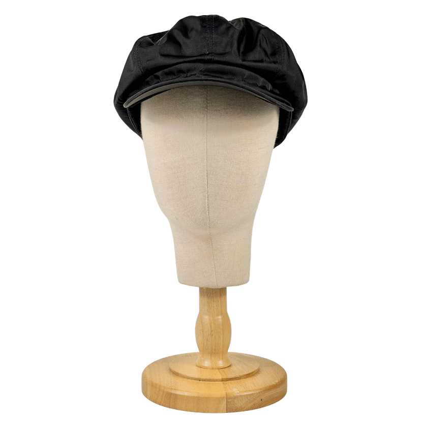 PRADA Black Re-nylon Newsboy Cap With Iconic Triangle Logo Plaque PRADA Black Re-nylon Newsboy Cap With Iconic Triangle Logo Plaque
