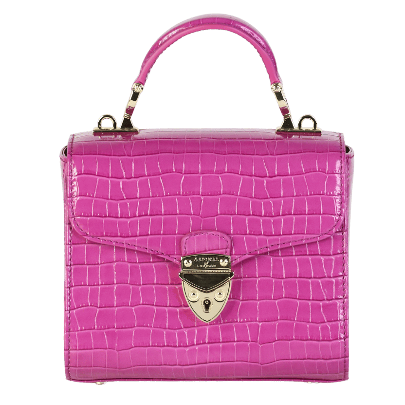 Aspinal Of London Pink Croc Embossed Mini Top Handle Mayfair Bag  with chain strap