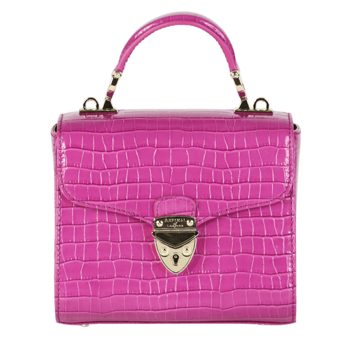Aspinal Of London Pink Croc Embossed Mini Top Handle Mayfair Bag  with chain strap
