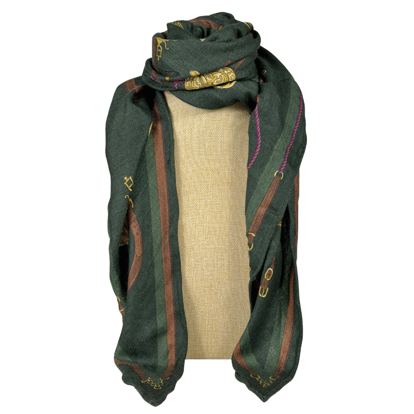 J.McLaughlin Green Horse Inspired Cashmere Scarf One Size