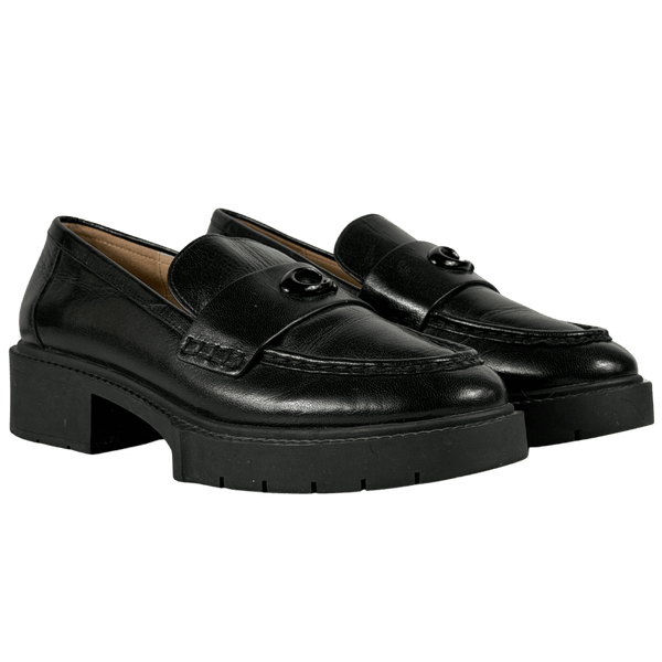 COACH Leah Leather C Logo Loafers - Black UK 6.5 EU 39.5