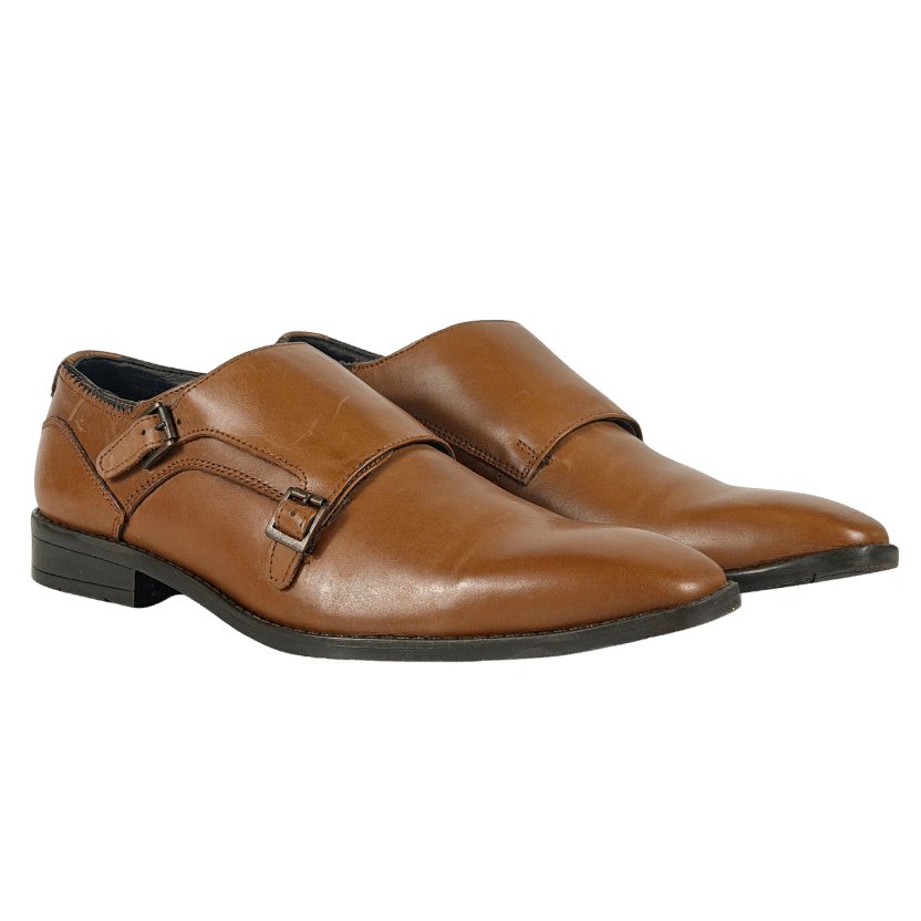 GOODWIN SMITH Brown Tan Leather Monk Strap Shoes UK 10 EU 44