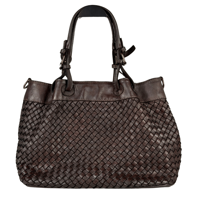 BORSE IN PELLE Brown Italian Leather Woven Handbag