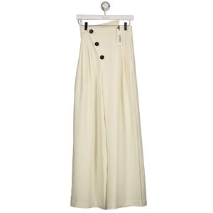 COMMENSE Cream Asymmetric Button Mid-waist Wide-leg Pants UK XS