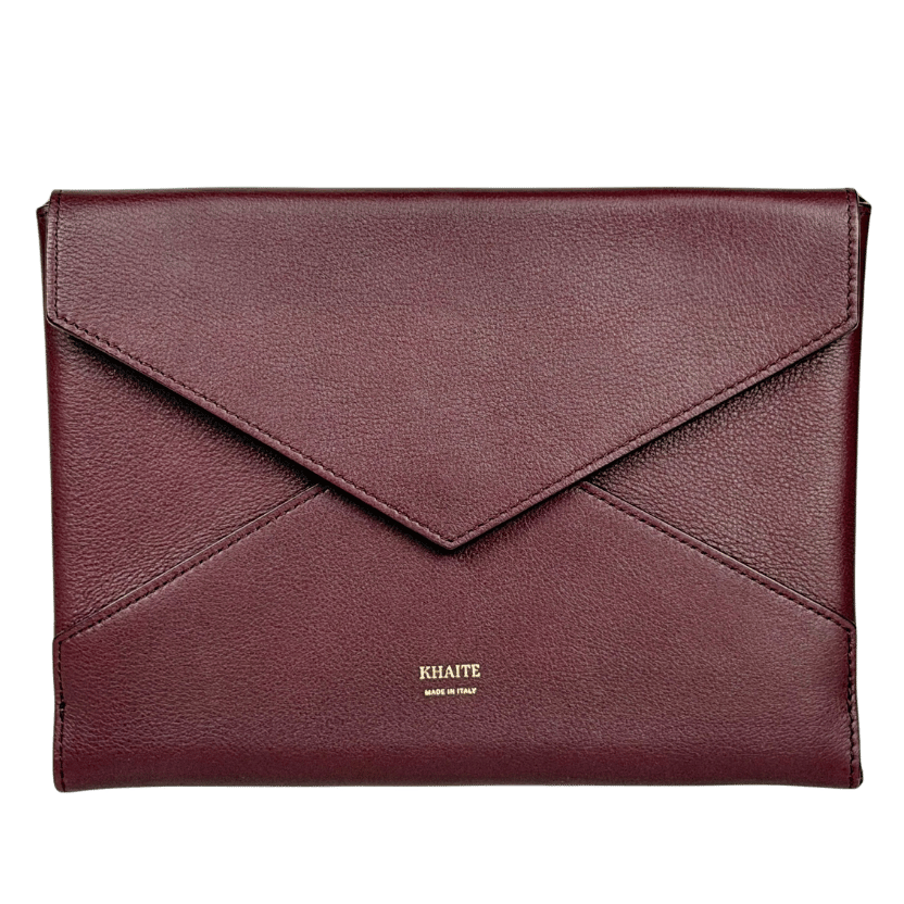 KHAITE Aimee Burgundy Red Leather Envelope Clutch One Size