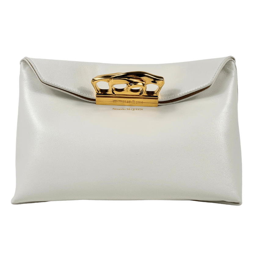 ALEXANDER MCQUEEN Cream Ivory / Gold Butter-soft Lambskin Leather Four ring Clutch Bag