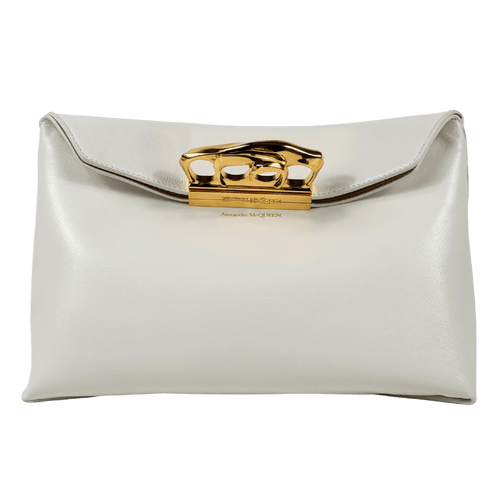 ALEXANDER MCQUEEN Cream Ivory / Gold Butter-soft Lambskin Leather Four ring Clutch Bag