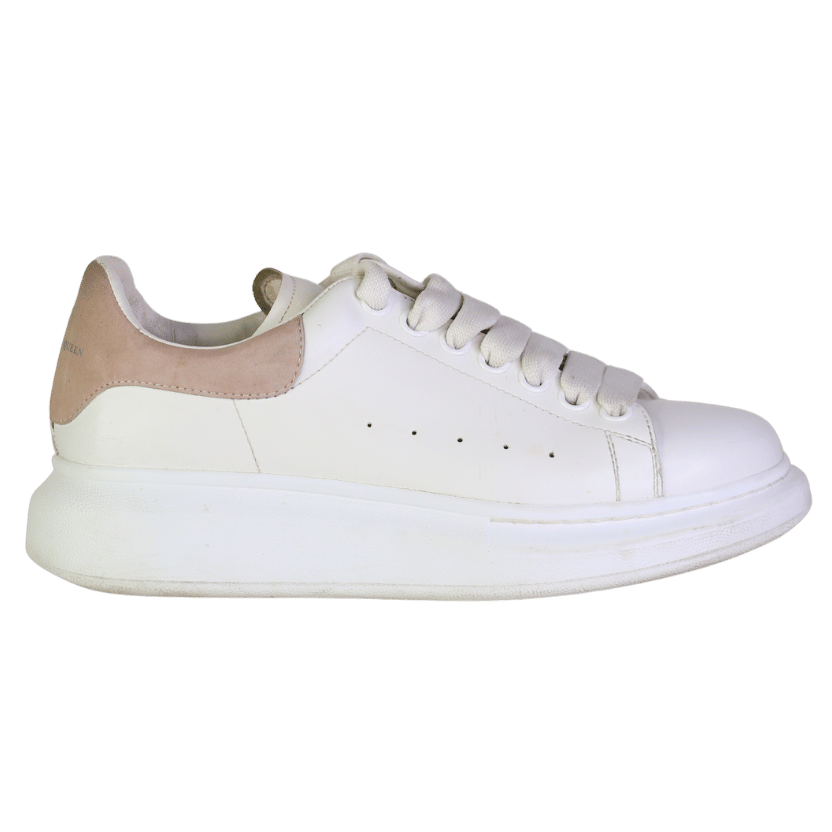 Alexander McQueen White / Pink Logo Print Leather Oversized Trainers UK 5 EU 38 👠